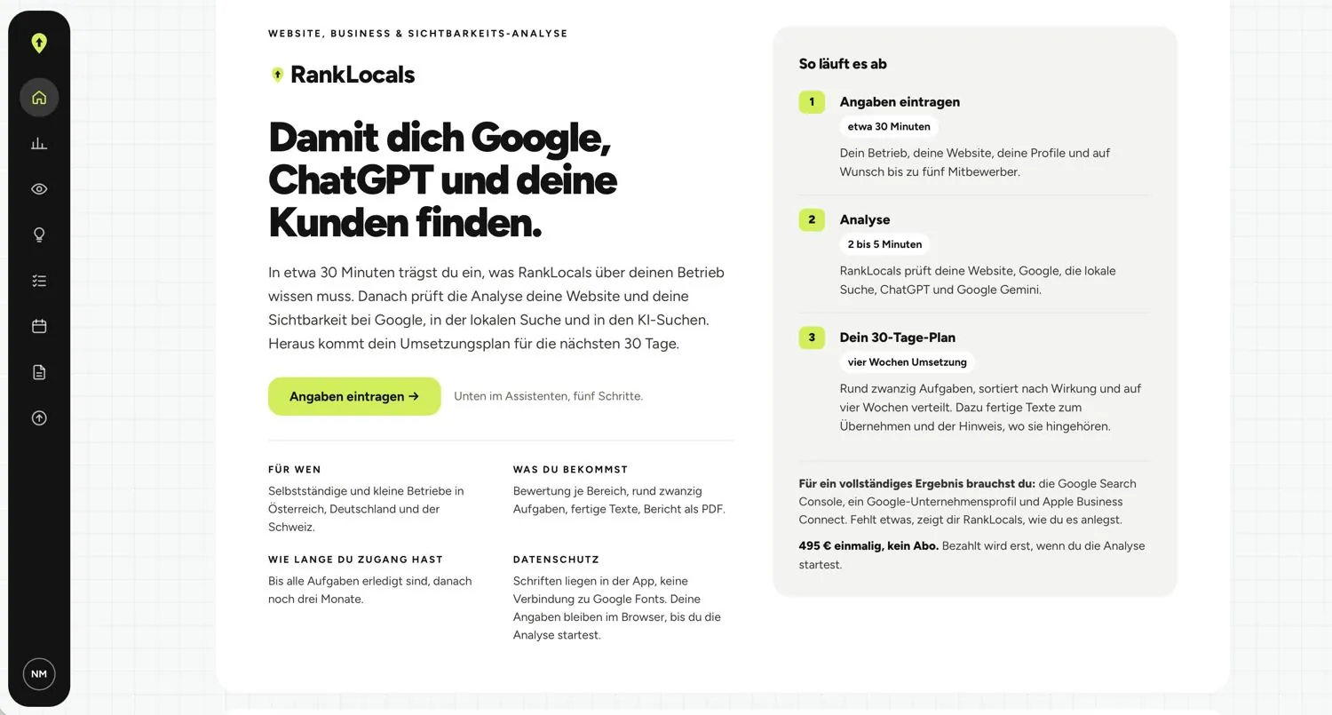 Der Einstieg in der RankLocals App